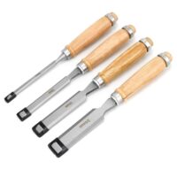 Holzarbeits-Set, Stechbeitel-Set für Holz, Scharfe Stecheisen mit 6, 12, 19 und 24mm Schneiden, Ergonomischer Griff und Schlagkappe