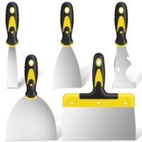 Tapetenentferner Set von DEKEones, 5 Stücke Tapetenschaber für Trockenbau Aufkleber, Edelstahl Tapetenschaber Set mit 4 Farbschabern und 1 Multi-Schaber-Werkzeug