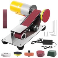 Elektrischer Bandschleifer, 7-Stufig Verstellbarer Polierer mit 20-Schleifbändern und 20-Stück Schleifpapier. Teodute Elektrischer Bandschleifer ist ein High-End-Produkt für die Werkstatt.