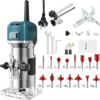 Einhandfräse mit 800 Watt Motor und 30000 U/min Drehzahl, ideal für Holzbearbeitung und Oberfräsen, mit variabler Geschwindigkeit und Kantenfräser Set