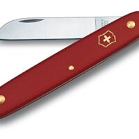 Victorinox Blumenmesser mit roter Klinge und silberner Handhabung, ideal für Gartenarbeit und Floristik.