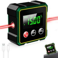 Digitaler Winkelmesser mit Laser, Wasserwaage und LCD-Display für Holzarbeiten. Robustes Gehäuse, wasserdicht und magnetisch.