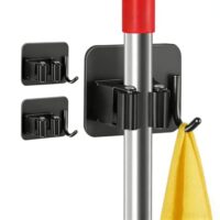 Selbstklebender Edelstahl-Besenhalter für Küche, Bad, Balkon und Garten - 2 Stück in Schwarz