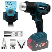 bycpower Heißluftgebläse für Bosch Professional 18V System Akku, Löt-Heißluftpistole mit LCD-Digitalanzeige für Schrumpffolie, Elektronik und Harz