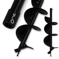 EBERTH Erdbohrer Gartenbohrer Gartenspiralbohrer, Stahl, Durchmesser 200mm, Länge 800mm, Aufnahme-Durchmesser 20mm, Schwarz Lackiert, Rostfrei, Steckverbindung mit Sicherungsbolzen