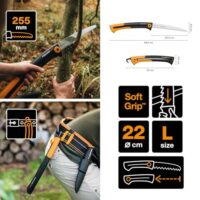 Fiskars Große Handsäge für frisches Holz, grobe Zahnung, Sägeblattlänge 25,5 cm, Einziehbar, Rostfreier Stahl, Schwarz/Orange