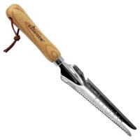 Manueller Unkrautjäter mit Holzgriff und Edelstahlkopf zum Entfernen von Unkraut, Pflanzen und Blumen aus dem Garten