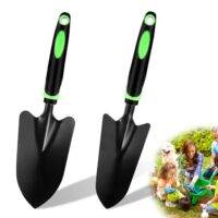 Zwei hochwertige Gartenschaufeln aus Kohlenstoffstahl für den Garten, ideal zum Pflanzen, Jäten und Umpflanzen von Blumen oder Gemüse.