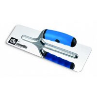 Professionelle Glättekelle für Stücke aus hochglanzpoliertem Edelstahl, trapezförmig mit abgerundeten Kanten 27 x 11 und Griff aus Zwei-Komponenten-Gummi