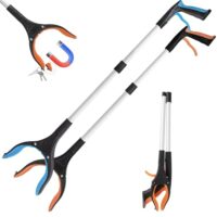 Bemece 2 Stück Greifzange für Senioren mit Magnet, 83cm Müllzange mit 360° Drehbarer Kopf, Faltbare Greifer für Senioren, Gartenarbeit und Behinderung (Orange+ Blau)