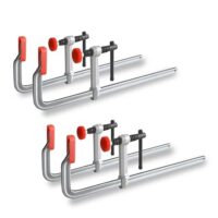 Vier Schraubzwingensätze aus Schmiedestahl für Schweiß-, Holz- und Metallarbeiten, je 300 mm Spannweite, 80 mm Ausladung und 270 kg Spannkraft