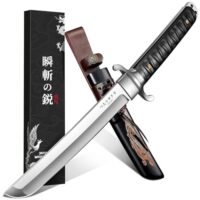 Japaknives Outdoor-Messer, Tanto-Klinge mit Phoenix-Gravierter Scheide, D2-Stahl, Machete für Camping und Survival