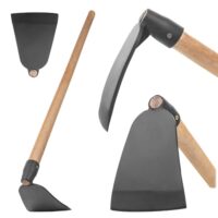 Gartenhacke mit langem Holzstiel und robustem Stahlblatt, Hacke aus geschmiedetem Stahl, Pflanzhacke für Gartenarbeit, Unkrauthacke (mit Stiel)