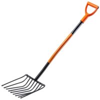 Kadax Kartoffelgabel mit langem Stiel, Steingabel aus robustem Stahl, Forke mit D-Griff, Spatengabel, Heugabel, Mistgabel, Rübengabel, Heuforke, Gartengabel (9 Zinken, Schwarz/orange)