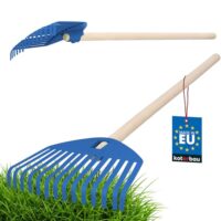 KOTARBAU Laubharke Kinder, 20 cm lang mit Holzstiel 70 cm, Kinder Gartenwerkzeug für den Strand oder Sandkasten, blauer Kunststoffgriff