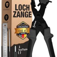 Lochzange für Leder, Locheisen und Lochstanzer als Werkzeug zum Lochen von Papier, Gürtel, Stoff, Biothane oder Kunstleder. Komplettset mit verschiedenen Lochgrößen und komfortablem Hebelgriff.