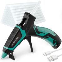 MAXDONE Heißklebepistole Akku mit 30 Heißklebesticks, USB Typ-C Aufladende & Heissklebepistole Akku 3000mAh für Bastelarbeiten und schnelle Reparaturen