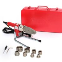 10-teiliges Muffenschweißgerät von Rothenberger mit verschiedenen Muffen und Werkzeugen im Transportkoffer für den Einsatz bei Rohren, Muffen und Formstücken bis zu 260°C