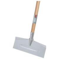 Schneescharre aus Stahlblech mit hartholzern Stiel und silber pulverbeschichteter Schneide für die Entfernung von Schnee und Eis