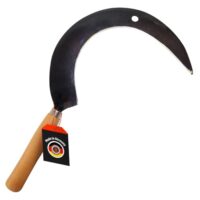 Blattsichel für den Garten mit Holzgriff, Handgeschmiedete Rund-Sichel für Handsichelarbeiten, inkl. Schneideschutz, Made in Germany