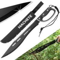 STREND PRO Machete Scharf Echt | 61cm | ZUVERLÄSSIGES Groß Messer Für Garten & Wald | Schwarz Mit Scheide, Mit Säge Und Mit Handschutz | Robuste Starke Klinge Aus Hochwertigem Stahl
