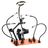 VEVOR Löthilfe Dritte Hand, magnetische Lötstation, 4-armiges Handwerkzeug mit Schraubstock, 3-facher LED-Vergrößerungslampe und Leiterplattenhaltern für elektronische Komponenten