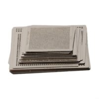 Komfortables und effizientes Reballing mit 27-teiligen Stahl-Schablonen fur verschiedene IC-Chip-Größen zwischen 0,25 bis 0,76 mm Teilung.