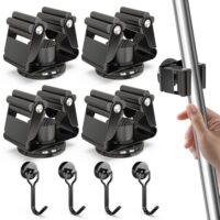 3-H 4 Stück Magnetischer Besenhalter, Edelstahl Gerätehalter für Küche Badezimmer Garage Garten Zuhause, mit 4 magnetischen Haken für Werkzeuge und Gartengeräte, Schwarz