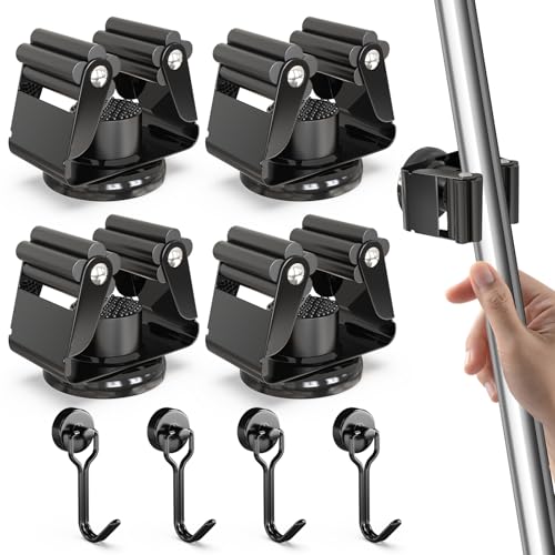 3-H 4 Stück Magnetischer Besenhalter, Edelstahl Gerätehalter für Küche Badezimmer Garage Garten Zuhause, mit 4 magnetischen Haken für Werkzeuge und Gartengeräte, Schwarz
