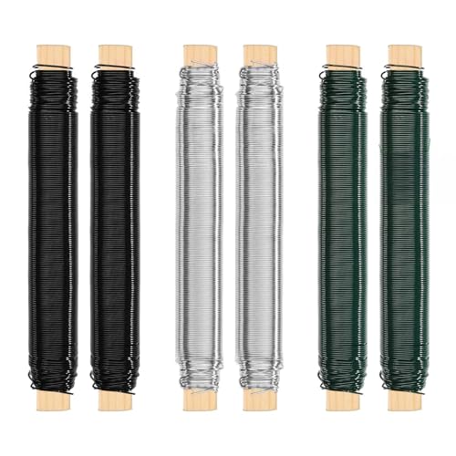 6 Rollen Blumendraht 0,7mm x 40m in Grün/Schwarz/Silber für Bastelprojekte und Gartenarbeit