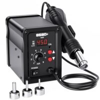 Hochwertige Heißluft Lötstation mit LED-Anzeige und drei Düsen für präzise Temperaturregelung bei der Reparatur von Elektronikkomponenten