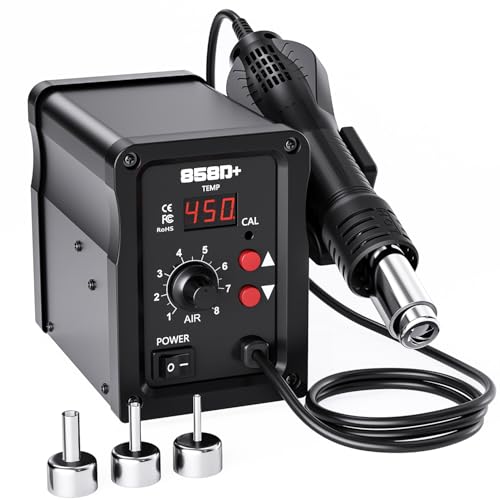 Hochwertige Heißluft Lötstation mit LED-Anzeige und drei Düsen für präzise Temperaturregelung bei der Reparatur von Elektronikkomponenten