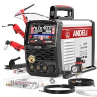 Das ANDELI 6-in-1 Multifunktionsschweißgerät ist ein leistungsstarkes Kombigerät mit Puls MIG/HF WIG und Plasmaschneider-Funktion. Es eignet sich ideal für Aluminium-, Stahl- und Edelstahl-Arbeiten. Das Gerät verfügt über eine stabile 230V-Spannungsversorgung, einen leistungsstarken IGBT-Inverter-Schweißgeräte und ermöglicht die Verarbeitung von Materialdicken von 0,8 bis 12mm.