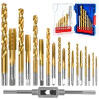 Professionelles Gewindeschneider Set mit 18 Teilen für verschiedene Gewinde und Bohrungen, inklusive Windeisen und Einschnittgewindebohrern, für Metalle wie Edelstahl, Gusseisen und Aluminium.