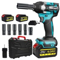 Akku-Schlagschrauber für Makita 18V, 1000 N.m (740 Ft-lbs), bürstenloser Elektroschrauber mit 3300 U/min, inklusive 2x 4.0Ah Akku und Ladegerät sowie einem 6-Steckschlüsselsatz für Autoreifen, Gerüstbau und DIY