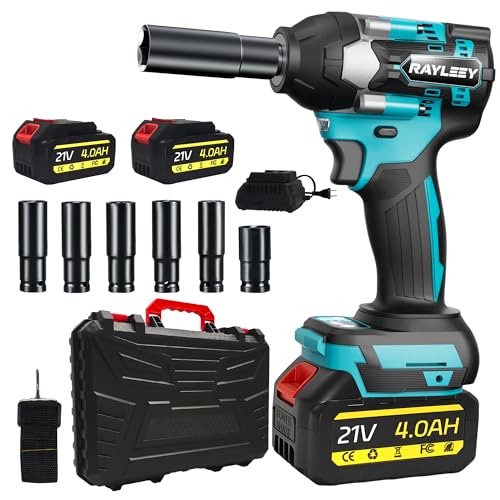 Akku-Schlagschrauber für Makita 18V, 1000 N.m (740 Ft-lbs), bürstenloser Elektroschrauber mit 3300 U/min, inklusive 2x 4.0Ah Akku und Ladegerät sowie einem 6-Steckschlüsselsatz für Autoreifen, Gerüstbau und DIY