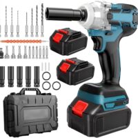 Bürstenloser Akku-Drehschlagschrauber mit 2 X 4.0Ah Akkus, 5 Stecknüsse und Schnellladegerät, Elektro Schlagschrauber für Haus und Auto