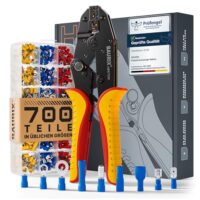 Baurix Crimpzange mit 700 Kabelschuhen Set - Werkzeug für Elektriker, Crimpzange mit anpassbarer Presskraft und verschiedenen Größen