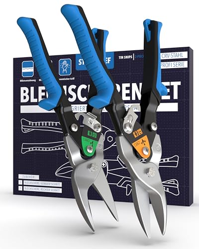 Blechschere Set mit int. Millimeterskala für präzise Schnitte im Trockenbau, Metall und Drahtgitter