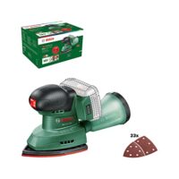 Bosch Akku-Multischleifer EasySander 18V-8, Produktfoto mit Schleifblättern und Sandpapier, ideal für DIY-Holzbearbeitung