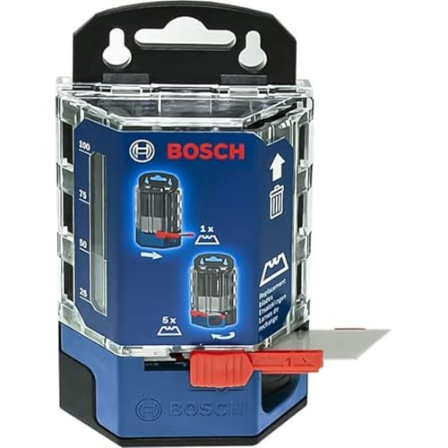 Bosch Professional 50 Ersatzklingen im Dispenser, kompatibel mit Bosch Professional Trapezklingen Messer. Set von 50 hochwertigen Ersatzklingen aus langlebigem S2-CVM-Stahl.