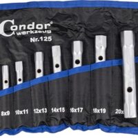 CONDOR Werkzeugsatz, Rohrsteckschlüssel-Satz, Doppelrohr-Set, Steckschlüsselsatz, verchromte Oberfläche, Tetron-Rolltasche und Doppelsteckschlüssel Set