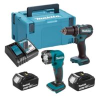Makita Combopack 2 kabellose Werkzeuge 18 V LXT (2 x 3,0 Ah) mit DDF485 und DML815 für verschiedene Anwendungsbereiche