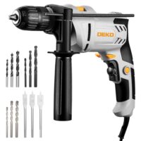 Schlagbohrmaschine mit 0-3000 U/min, 13mm schlüsselloses Bohrfutter, 360° verstellbarer Griff für Beton, Mauerwerk, Holz & Weichmetalle - inkl. 12 Bohrern und Zubehör