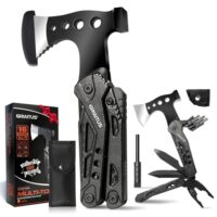 Ein 16-in-1 Multitool Camping Zubehör mit verschiedenen Werkzeugen wie Axt, Hammer, Zange und Säge. Perfekt für Outdoor-Aktivitäten oder als Geschenk.