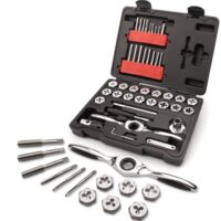 Komplett-Set für Gewindeschneider, 41-teiliges Werkzeugset mit Gewindematrizen aus Schnellarbeitsstahl und Kunststoff-Koffer