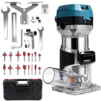 Holzfräse Oberfräse 1000W Einhandfräse Kantenfräse, hochwertig, multifunktional, 6 Variable Geschwindigkeit, mit Fräser Set und Werkzeugtasche