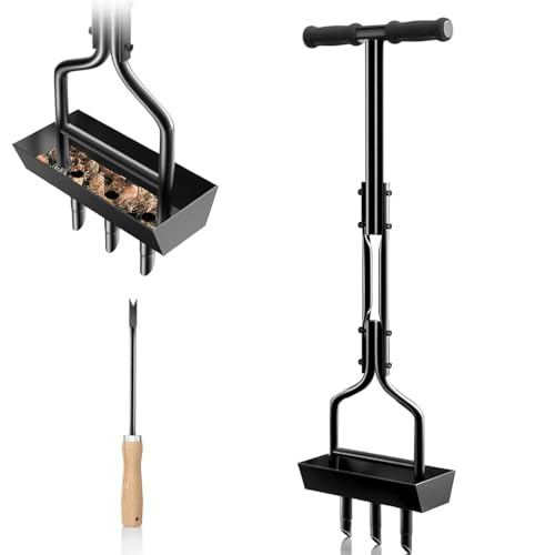 INREPRO Rasenlüfter manueller Rasenbelüfter Aerifizierer für Rasen Handvertikutierer Rasenbelüfter mit Ablageschale für Verdichtete Böden Rasen Belüften