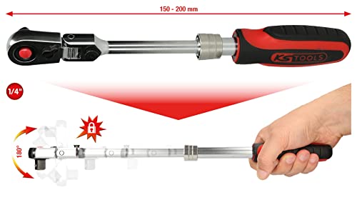 Hochwertige Teleskop-Gelenk-Umschaltknarre von KS Tools für verschiedene Anwendungen geeignet, vierkanter Antrieb nach DIN 3120/ISO 1174 mit Kugelarretierung und fünfstufige Verstellung