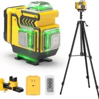 Kreuzlinienlaser mit Stativ - 360-Grad-Kreuzlinienlaser, grüner Kreuzlinienlaser, Selbstnivellierend, 5400mAh Batterie, Fernbedienung
